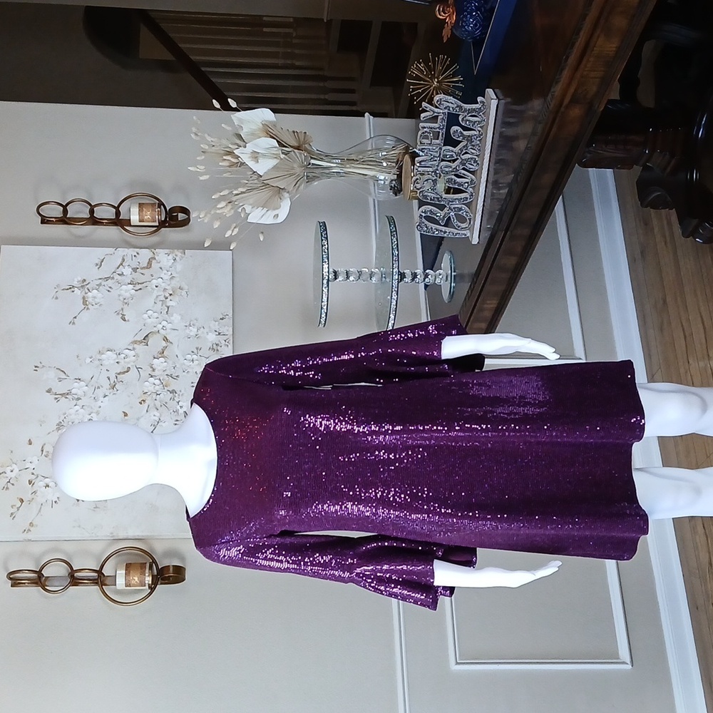 NWT Vicent Camuto Women's Purple Cocktail Sheath Dress Flared Sleeves. Size XS - Picture 12 of 17